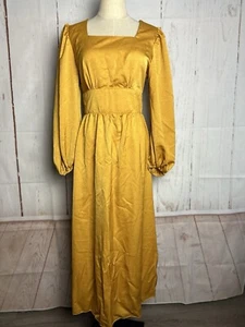 Vestido largo amarillo mostaza Moosta para mujer talla M - Imagen 1 de 8