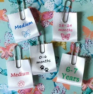 Größenetiketten für Kleidung - Satin Kleideretiketten/-etiketten - personalisiert - Bild 1 von 4