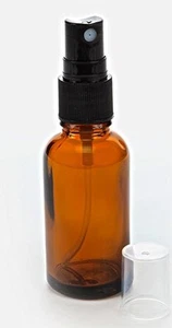 1- Amber 1oz Boston Round Glass Bottle Black Spray Fine Ribbed Mist Sprayer 30ml - Picture 1 of 1