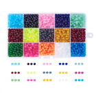 1Box 15 Color Transparent Glass Beads Frosted Dyed Round Mixed Color Craft Sets