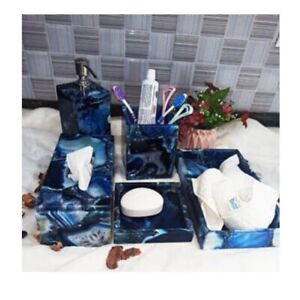 Blue Agate Bathroom Accessories Set Of 5 Pcs, Soap Dish , Soap Dispenser ,Decors