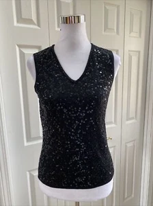 Talbots schwarz Seide Nylon Pailletten Perlen glitzernd Tank S neu ohne Etikett - Bild 1 von 7
