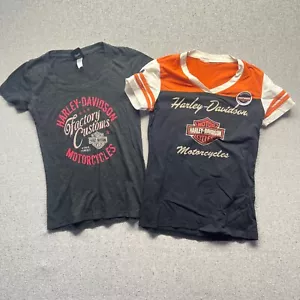 Harley Davidson Lot 2 T-Shirt Top Womens Small Gray Graphic Tee V-Neck Stretch - Picture 1 of 12