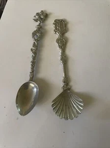 antique silver plate set of two spoon, shell spoon, made in italy - Picture 1 of 10
