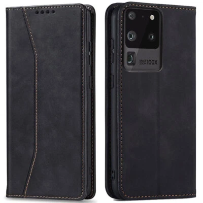 For Samsung Galaxy S20/S20+/S20 Ultra Leather Wallet Case Shockproof Cover Black - Image 1 of 4