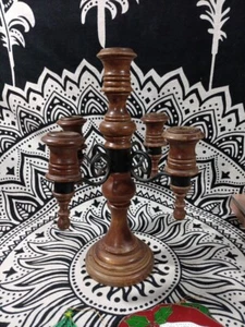 Vintage MCM Carved Wood & Wrought Iron 5 Candle Candleabra - Picture 1 of 6