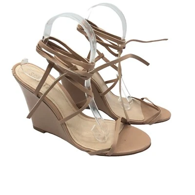 Sandalias de tacón de cuña Schutz para mujer Deonne de cuero beige con tiras talla 10,5B Foto 1 de 4