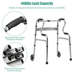 Heavy-Duty Folding Walker - Aluminum Alloy w/ Wheels - Rose Silver - Picture 1 of 6