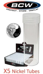 5 BCW Nickel Round Coin Storage Tubes 21mm Clear Plastic Screw On Cap New Lot - Picture 1 of 7
