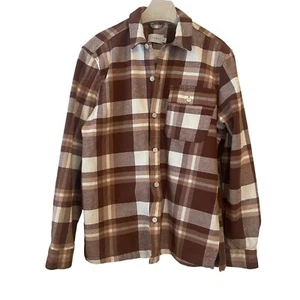 Topman Shirt Flannel Small Plaid Thick Cotton Brown White - Picture 1 of 16