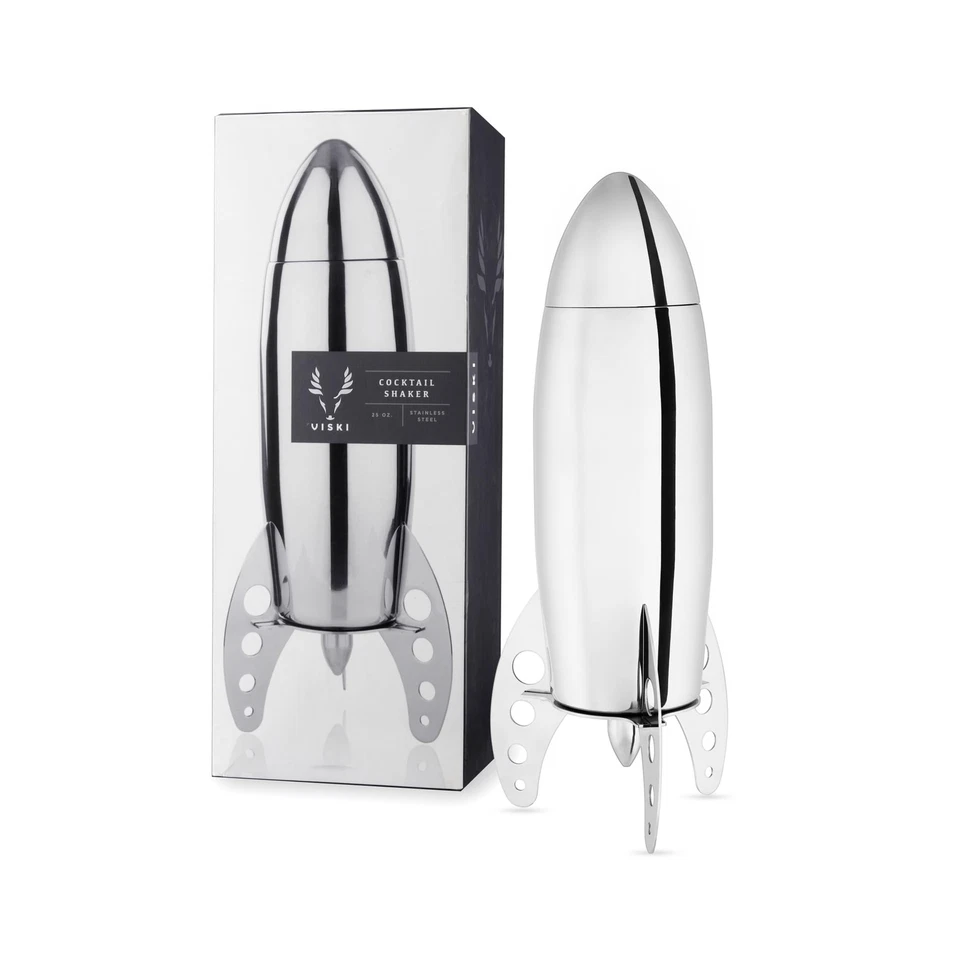 Viski Irving Stainless Steel Rocket Missile Retro Cocktail Shaker