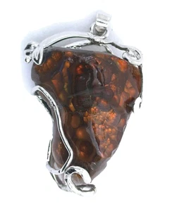 Fire Agate Wirewrapped Crystal Silver Color Pendant 22" Snake Chain EPPC111 - Picture 1 of 3