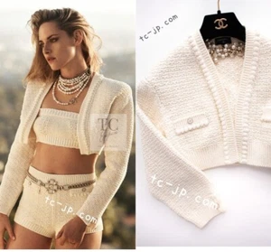 CHANEL 22S 2022 Ivory Cotton Knit Cardigan Kristen Stewart Vogue 34 36 US2 4 - Picture 1 of 24