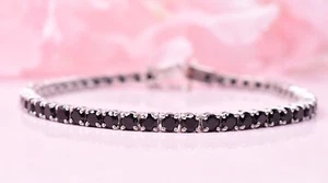 8CT Round Black Lab Created Diamond 14k White Gold Plated Tennis Bracelet 7.5" - Picture 1 of 8