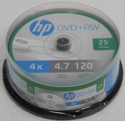 HP DVD+RW 4X 4.7GB 120 Minute Video 25Pack Spindle Brand New Sealed - Image 1 of 3