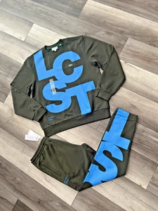 NWT LACOSTE MEN'S GREEN TRACKSUIT Matching Set Sweatshirt XL + Sweatpants Medium - Picture 1 of 24