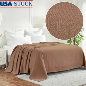 100 Cotton Thermal Blanket Woven Reversible Ultra Soft Herringbone Couch Bed New - Picture 1 of 7