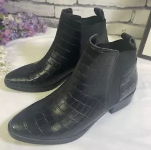 Dolce Vita Tristan Ankle Boots Croc Embossed Women's Booties Size 6 M Black - Picture 1 of 6
