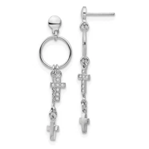925 Sterling Silver CZ Cross Dangle Earrings - Picture 1 of 4