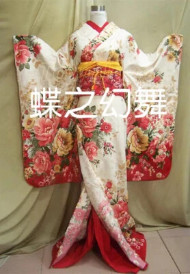 Fantasia quimono furisódio longo feminina tradicional japonesa 46 cores mistura de algodão - Imagem 1 de 4