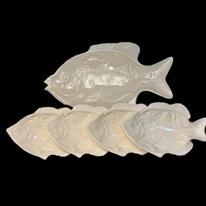 Vintage 1979 Fischform Keramik Teller Set Handarbeit Maritim Küstendekor - Bild 1 von 16