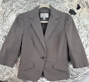 Y2K Old Navy Gray & White Striped Women’s Blazer With Lining Size Medium - Picture 1 of 7