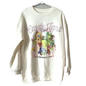 Candy Land Sweatshirt Women Light Cream Embroidered and Print Size M - Picture 1 of 6