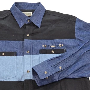 VTG Express Rider Mens L Button Up LS Western Shirt Aztec Striped Blue - Picture 1 of 7