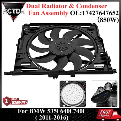 Nuevo conjunto de ventilador de refrigeración de radiador y condensador doble para BMW 535I 11-16 17427647652 Foto 1 de 4