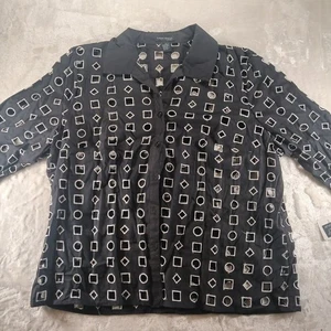 Karen Arnold Woman Blouse Button Down Cut-out Shapes 3/4 Sleeve 2X - Picture 1 of 11