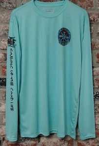 NWT WTF-What the Fin Soaking up the Good Life Turquoise Long Sleeve Shirt Lg - Picture 1 of 9