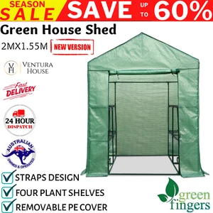 Green House W/ Shelves Greenhouse Walk In Hot Shade Garden Potting Storage Shed - Picture 1 of 12