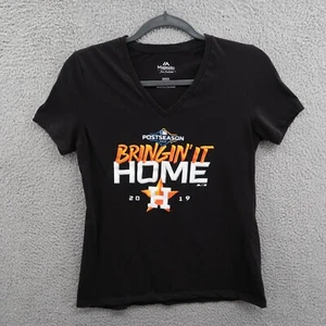 Camisa de los Astros de Houston para mujer pequeña negra majestuosa fan moda cuello en V 2019 - Imagen 1 de 9