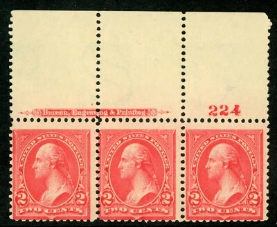 USA 1895 Washington 2¢ Carmine Scott # 267 Inscription Plate Number MNH J38 - Image 1 of 4