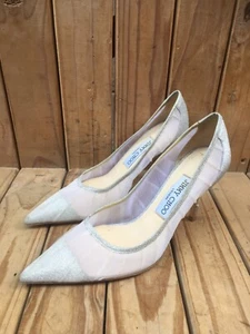 Jimmy choo women's white/Gray 100 Glitter tulle leather / Fabric heels EUR 37 - Picture 1 of 15