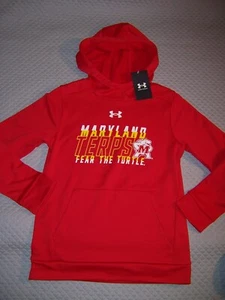 NWT Under Armour Youth M 7/8 Maryland Terrapins Sweatshirt Hoodie New Red - Picture 1 of 2