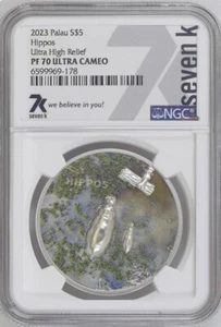 7k Metals Hippos Split Views 2023 Palau 1 oz .999 Silver UC PF70 NGC 2022 Minted - Picture 1 of 3