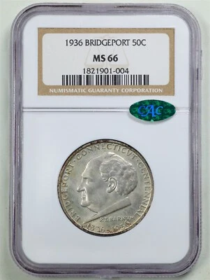 1936 50C Bridgeport Commemorative Half Dollar MS66 NGC CAC 1821901-004 - Image 1 of 4