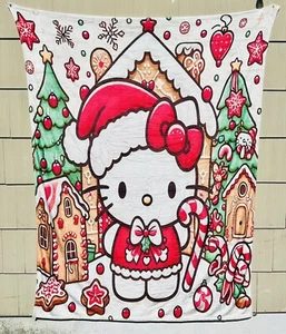 NEW Hello Kitty Christmas EXTRA LARGE Plush Blanket Almost 80in X 60in/One Sided - Picture 1 of 1