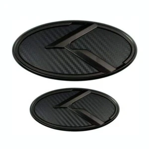 2x Black Carbon Fiber Badges 3D K Front Hood Trunk Emblem Decals - Picture 1 of 5