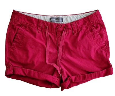 Pantalones Cortos Chinos Eddie Bauer Para Mujer 6 Rojo Pestaña Enrollable Dobladillo Algodón 32 x 3 tiro Medio Foto 1 de 4