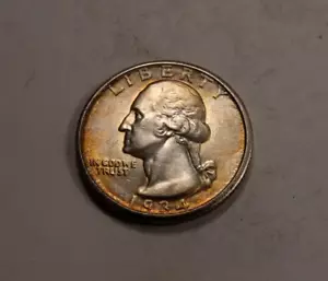 Cuarto de dólar Washington 1934-D * gema BU (tonificado arco iris) * ¡Fecha clave! * XQ107 - Imagen 1 de 2