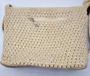 The SAK Handtasche Classic Hobo Bag Häkelhandtasche Glitzer Pailletten Elfenbein - Bild 1 von 10