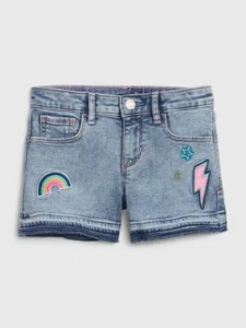  GAP GIRL'S DENIM PATCH EMBROIDERED SHORTY SHORTS $34.95 SIZE 12 SLIM  BNWT - Picture 1 of 2