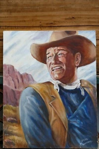 Original Oil Portrait Painting of John Wayne Artist Signed Western Cowboy - Picture 1 of 6