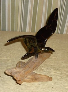 Lustreware Pottery GULL perched on Driftwood Base Gold veins accents on browns & - Picture 1 of 7