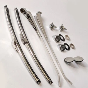 CLASSIC MINI STAINLESS STEEL WINDSCREEN WIPER ARMS BLADES TRIM KIT 10" Y11PGJ - Picture 1 of 2