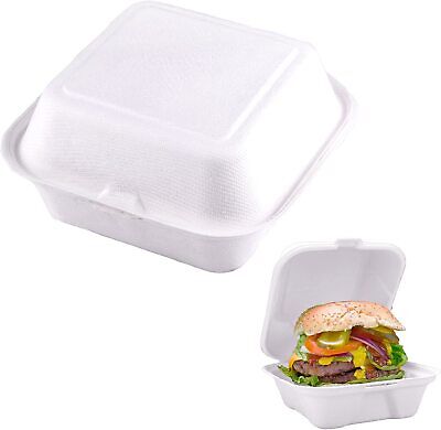 Bagasse Clamshell Burger Box 7''x5'' Biodegradable Takeaway Boxes Recyclable  • 9.85£