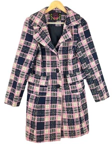 Body Central Coat Size Medium* Plaid Nubbly Texture Black/Pink/Green Pockets - Picture 1 of 15