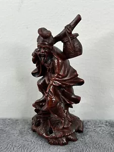 Oriental Japanese Decor Old Man With Fish Resin Figurine Statue - Picture 1 of 13